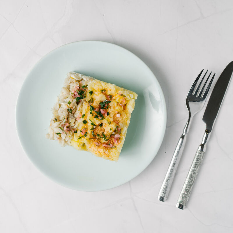 Brandade de poisson, huile d'olive infusée thym et ail