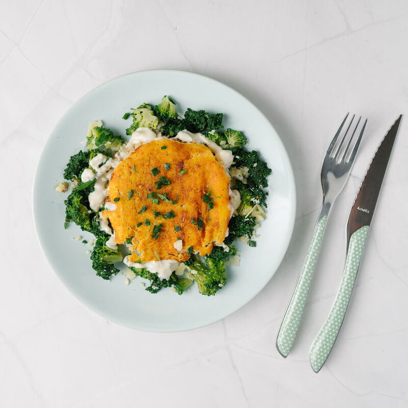 Gratiné de poisson à la tomme de Vezouze, courgette et épinards