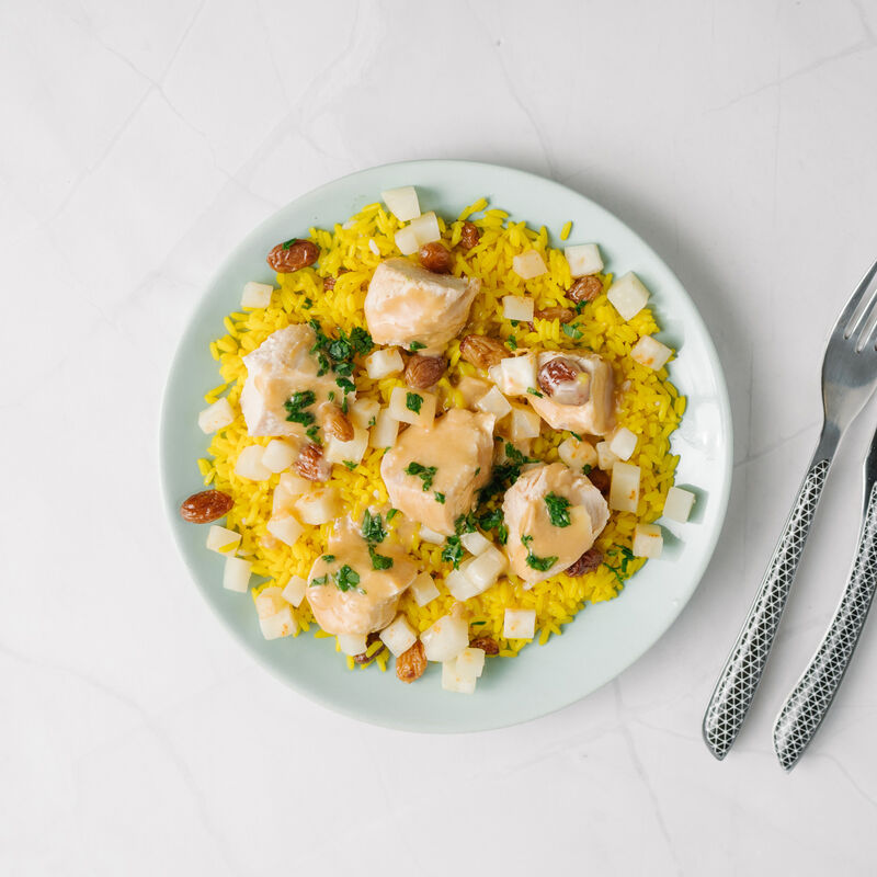 Sauté de poulet au céleri, riz a l'indienne
