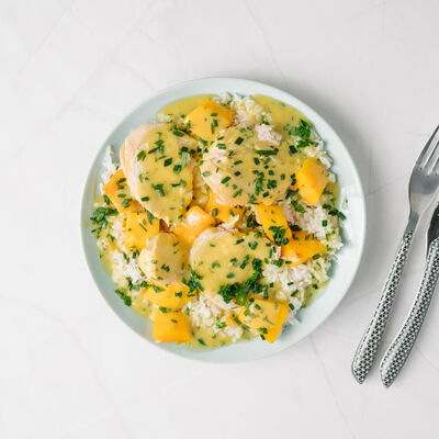 Poulet curry coco, riz basmati et courge