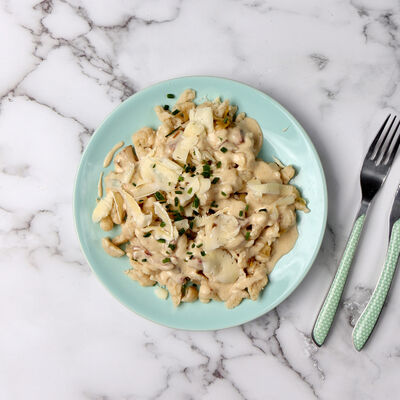 Spaetzles frais aux endives, lardons et crème fumée