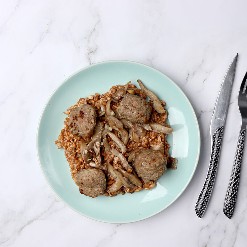 Boulettes de boeuf aux pleurotes, risotto d'épeautre