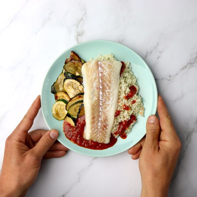 Filet de lieu fondue courgettes coulis de tomates et riz pilaff