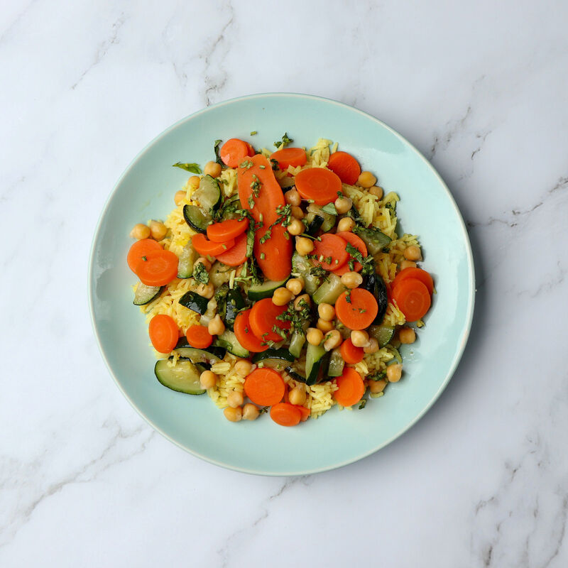 Pois chiche, riz iranien, courgettes citron estragon