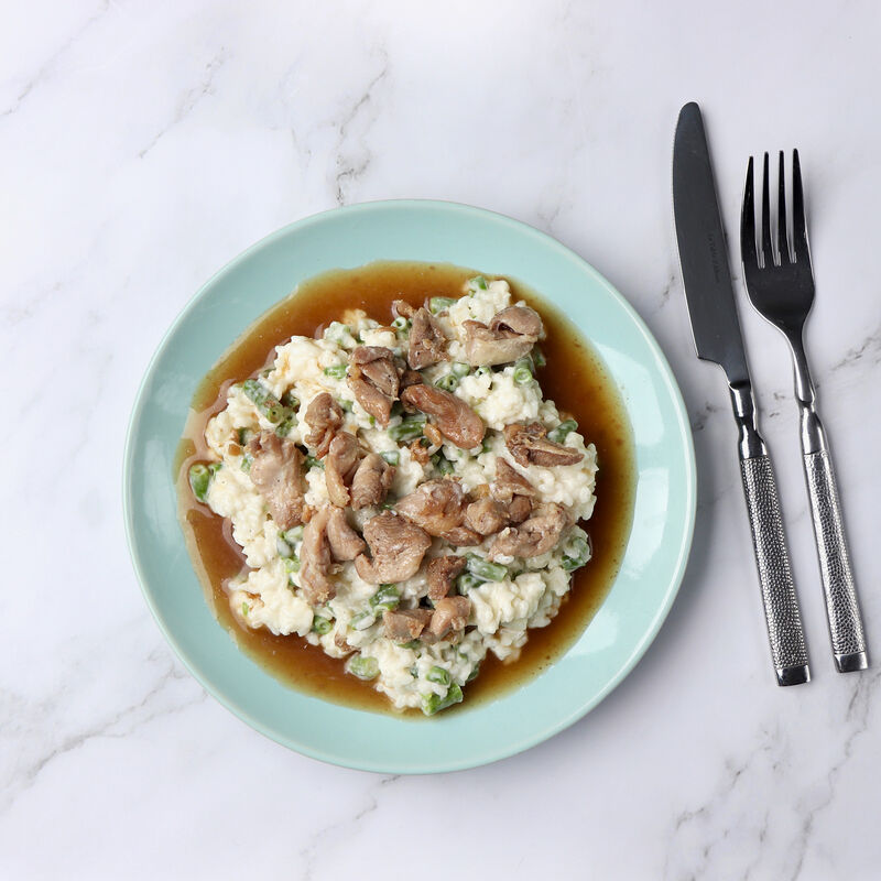 Risotto de poulet, carotte et champignons