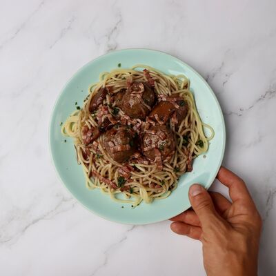 Boulettes de boeuf  Bourguignon et spaghetti