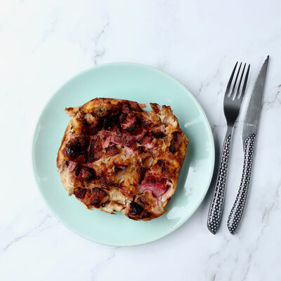 Clafoutis pomme - rhubarbe et framboises