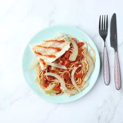 Filet de lieu spaghetti tomates et fenouil
