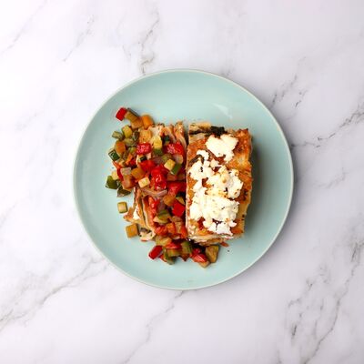 Lasagne aux légumes grillés de saison et chèvre.