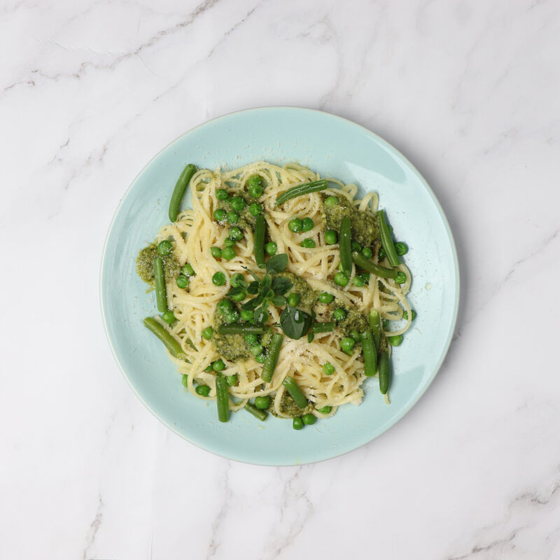 Linguine légumes verts menthe basilic