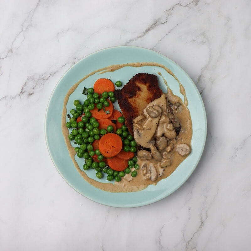 Cordon bleu petits pois carottes à la crème de champignon