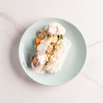 Blanquette d'échine de porc riz et petits légumes