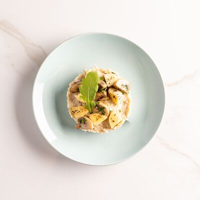 Brandade de poisson au panais, champignon persillés